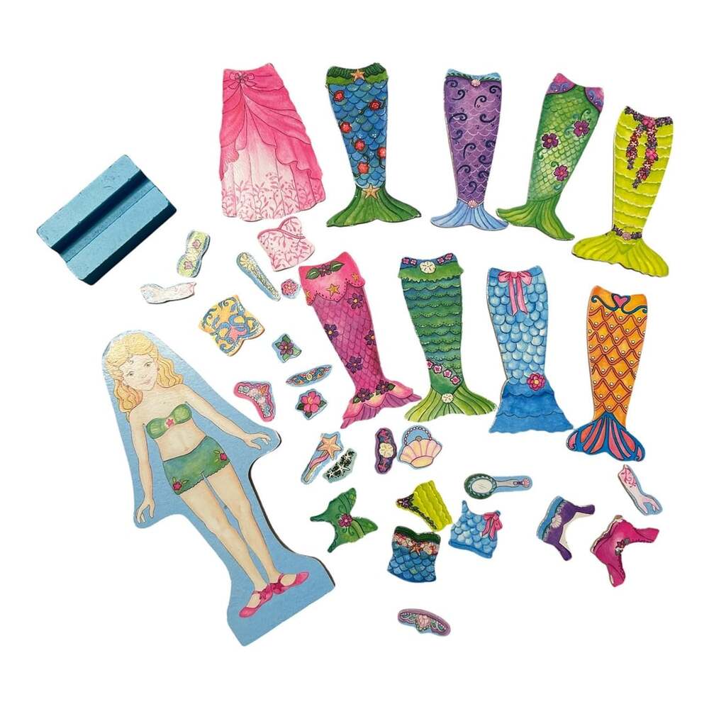 Melissa And Doug Mermaid Magnetic Dress Up Set Wooden Doll With Accessories